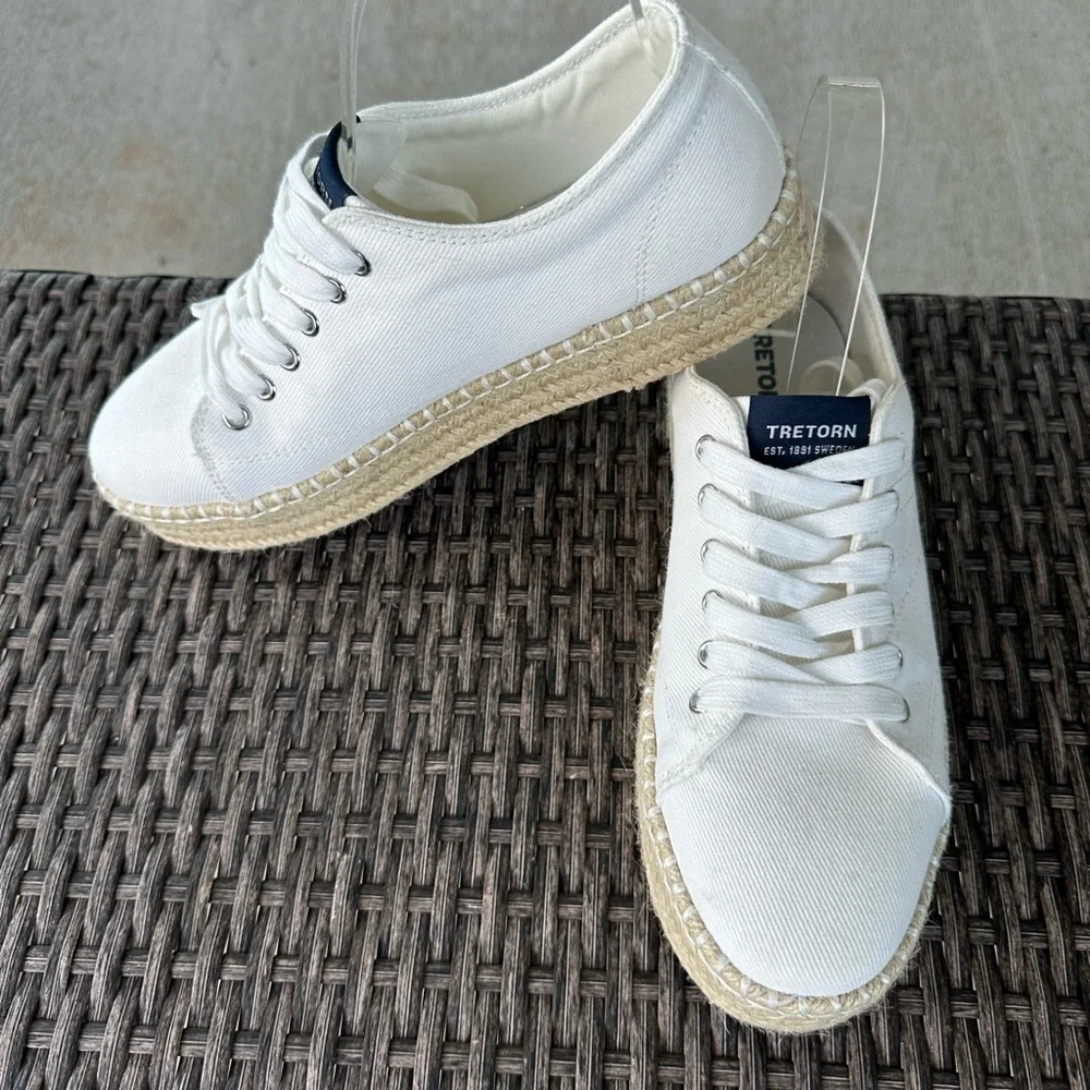 Tretorn White Canvas Espadrille Lace-Up Sneakers